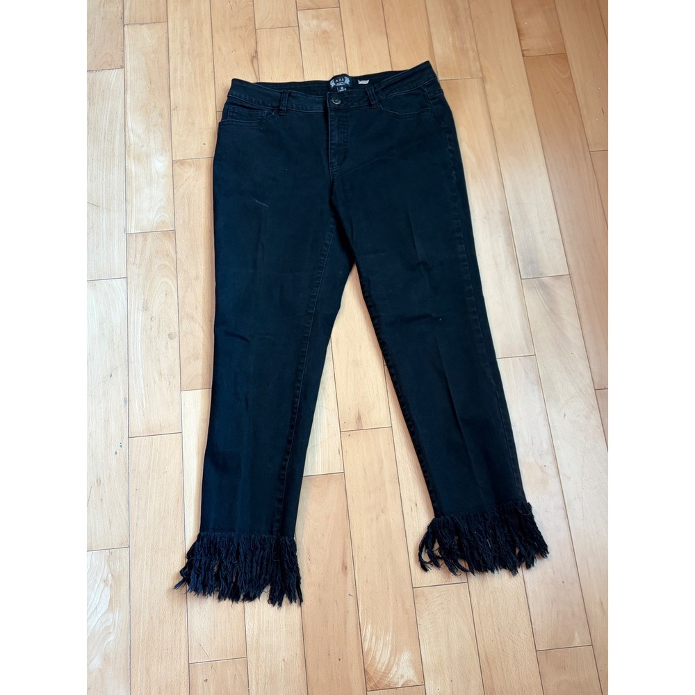 A.Z.I New York Fringe Hem Jeans Womens 10 Black Frayed Tassel Ankle Denim